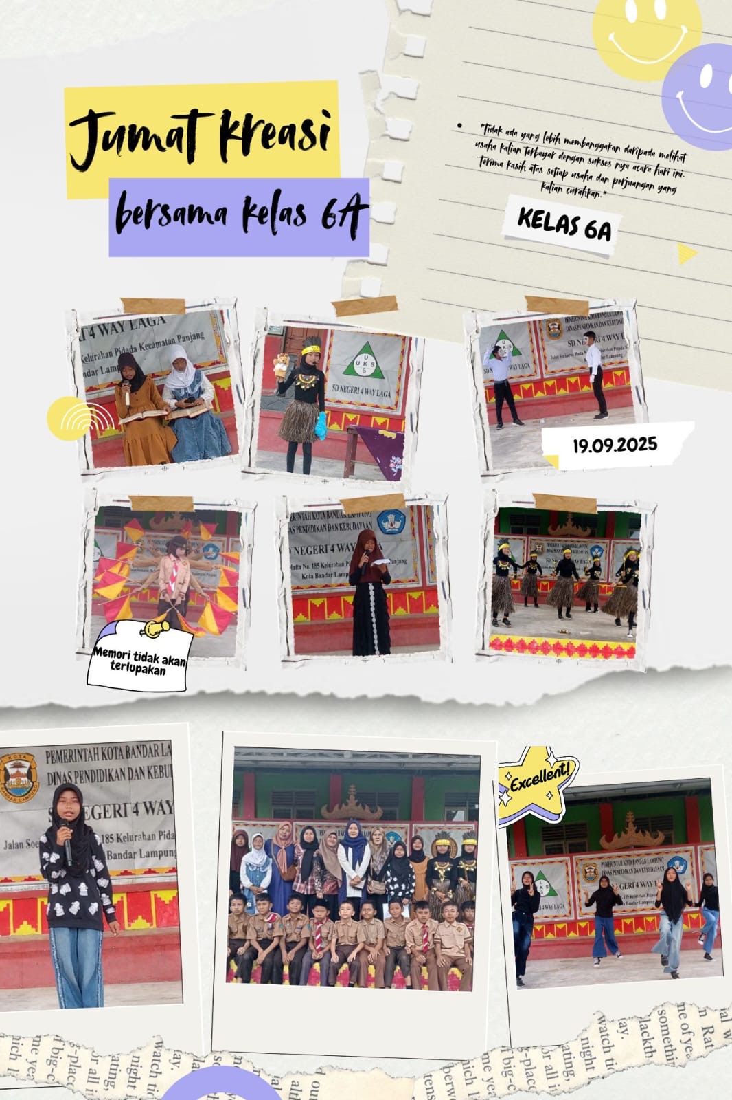 Gambar Berita: Anak-anak Kelas 6A Memukau di Pentas Seni Jumat Kreasi  SDN 4 Way Laga